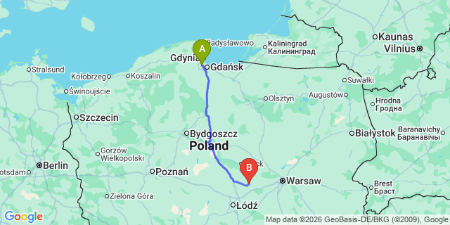 Map: Gdansk Airport (GDN) to Krakow