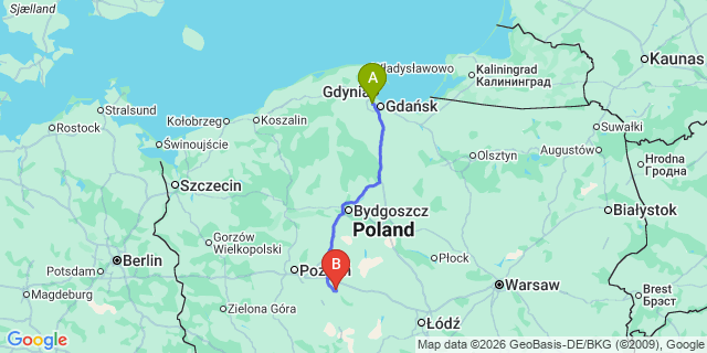 Map: Gdansk Airport (GDN) to Lebork