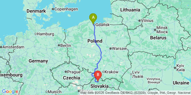 Map: Gdansk Airport (GDN) to Lubochna