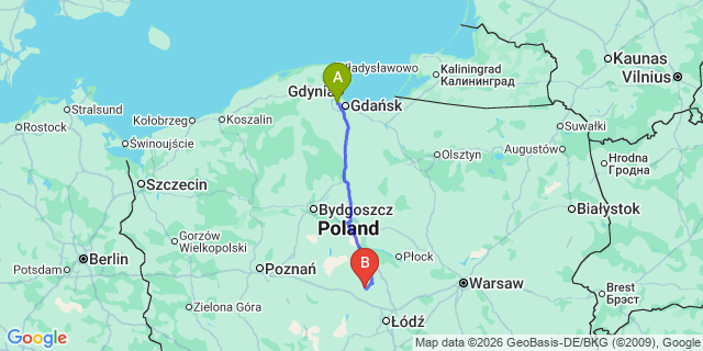 Map: Gdansk Airport (GDN) to Malbork