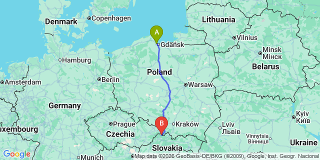 Map: Gdansk Airport (GDN) to Oscadnica