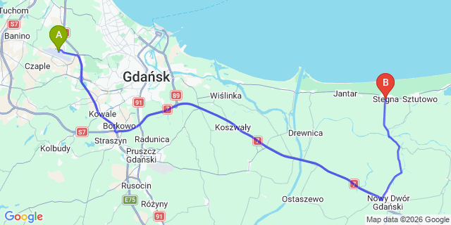 Map: Gdansk Airport (GDN) to Stegna