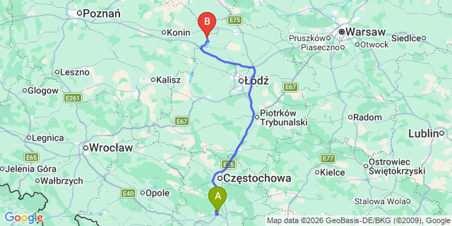 Map: Katowice Airport (KTW) to Bytom