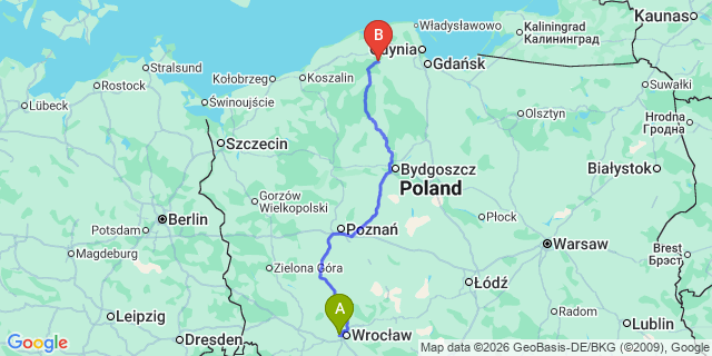 Map: Wroclaw Airport (WRO) to Poruba