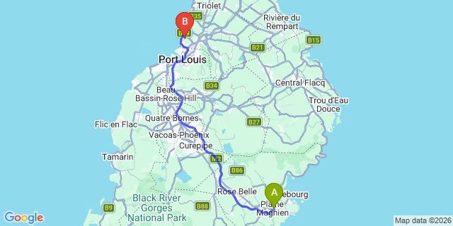 Map: Mauritius Airport (MRU) to Alizée Guesthouse, Mauritius