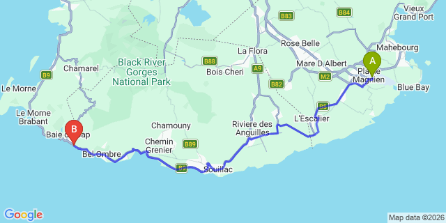 Map: Mauritius Airport (MRU) to Anbalaba Guest House, Mauritius