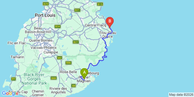 Map: Mauritius Airport (MRU) to Azure Villas, Mauritius
