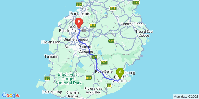 Map: Mauritius Airport (MRU) to Bagatelle