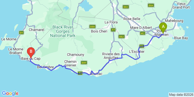 Map: Mauritius Airport (MRU) to Baie du Cap