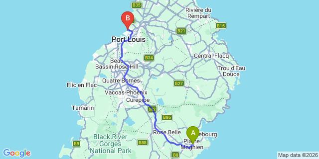 Map: Mauritius Airport (MRU) to Bain du Tombeau