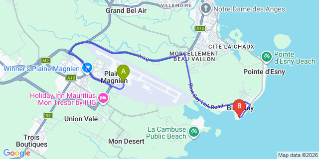 Map: Mauritius Airport (MRU) to Balilou Guest House, Mauritius
