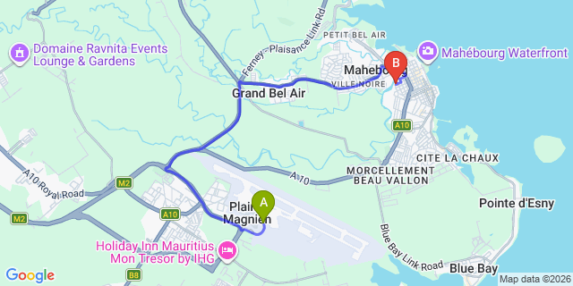 Map: Mauritius Airport (MRU) to Bambou Villa, Mauritius