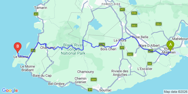 Map: Mauritius Airport (MRU) to Beachcomber Golf Resort, Mauritius