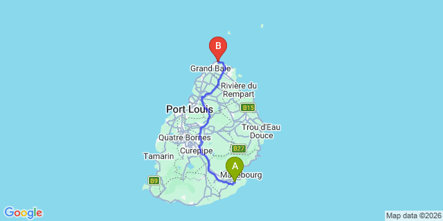 Map: Mauritius Airport (MRU) to Cap Malheureux