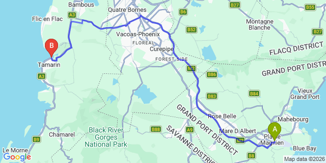 Map: Mauritius Airport (MRU) to Chez Jacques, Mauritius