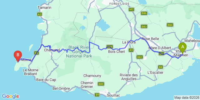 Map: Mauritius Airport (MRU) to Dinarobin Beachcomber Golf Resort & Spa, Mauritius