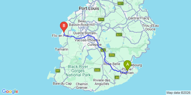 Map: Mauritius Airport (MRU) to Domaine Anna, Mauritius