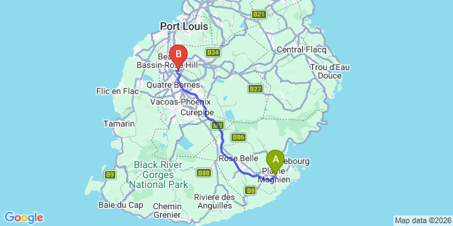 Map: Mauritius Airport (MRU) to Ebene