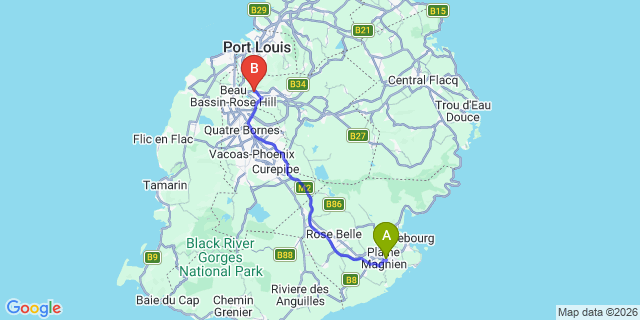 Map: Mauritius Airport (MRU) to Eureka House, Mauritius