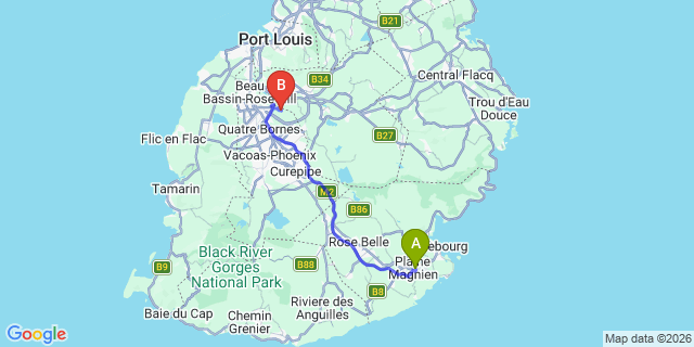 Map: Mauritius Airport (MRU) to Garden View Apartments, Mauritius
