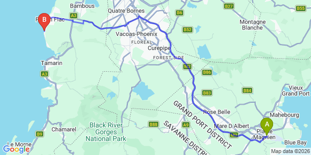 Map: Mauritius Airport (MRU) to Golden Beach Apartments, Mauritius