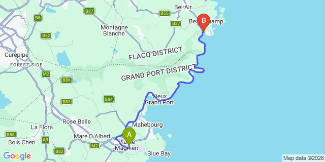 Map: Mauritius Airport (MRU) to Grand Riviere South East