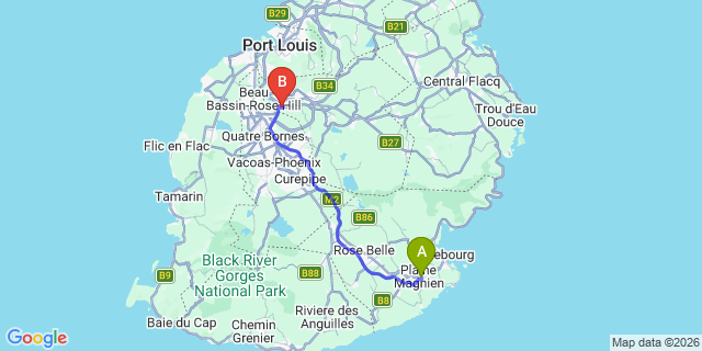 Map: Mauritius Airport (MRU) to Green Villa, Mauritius