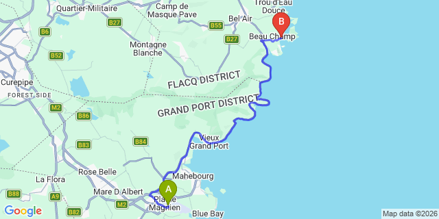 Map: Mauritius Airport (MRU) to Île aux Cerfs Le Golf Club Hotel, Mauritius