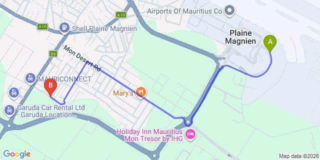 Map: Mauritius Airport (MRU) to Island Villa, Mauritius