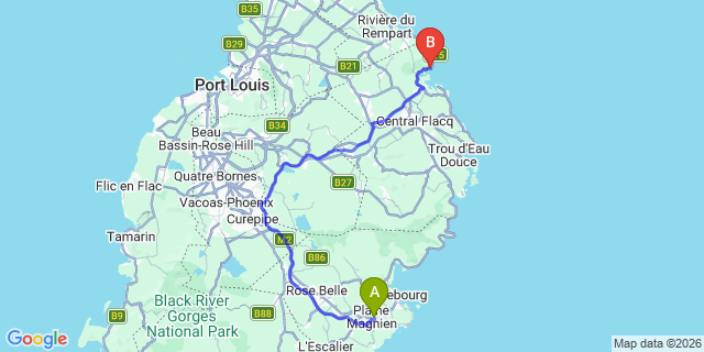 Map: Mauritius Airport (MRU) to Jalsa Beach Hotel & Spa, Mauritius
