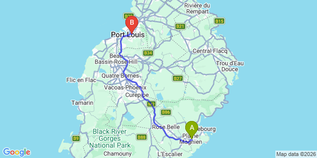 Map: Mauritius Airport (MRU) to Kavita Guest House, Mauritius