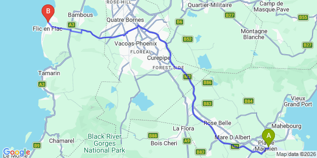 Map: Mauritius Airport (MRU) to Klondike Hotel, Mauritius