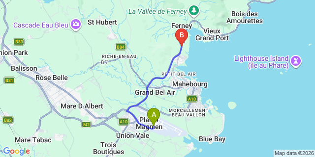 Map: Mauritius Airport (MRU) to La Falaise Rouge Guest House, Mauritius