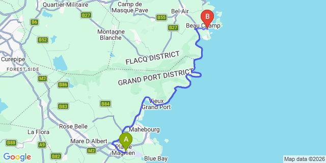 Map: Mauritius Airport (MRU) to La Place Belgath