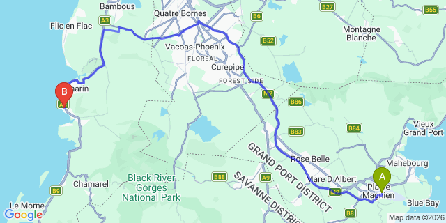 Map: Mauritius Airport (MRU) to La Tourelle Guest House, Mauritius