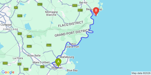 Map: Mauritius Airport (MRU) to Laguna Beach Hotel