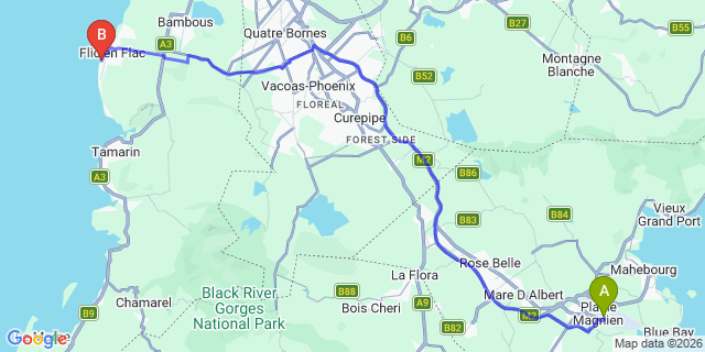 Map: Mauritius Airport (MRU) to Le Baugainville Hotel