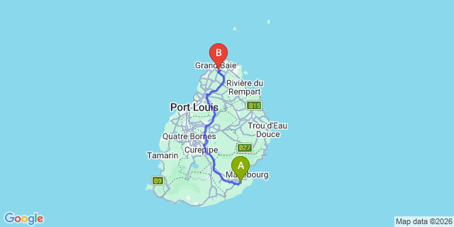 Map: Mauritius Airport (MRU) to Le Clos du Littoral, Mauritius