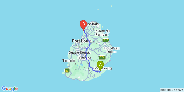 Map: Mauritius Airport (MRU) to Le Méridien Ile Maurice, Mauritius