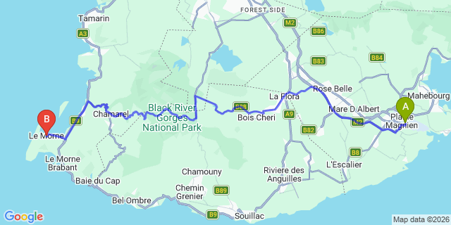 Map: Mauritius Airport (MRU) to Le Morne