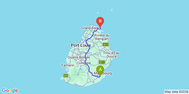 Map: Mauritius Airport (MRU) to Les Bougainvilliers, Mauritius