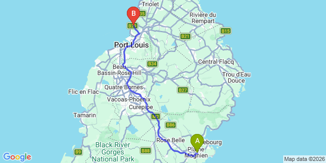 Map: Mauritius Airport (MRU) to Les Cocotiers Beach Apartments, Mauritius