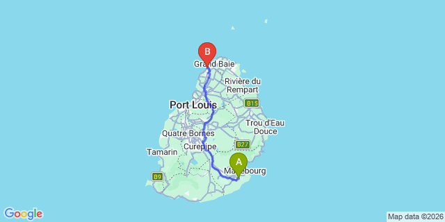 Map: Mauritius Airport (MRU) to Les Palmiers Apartments, Mauritius