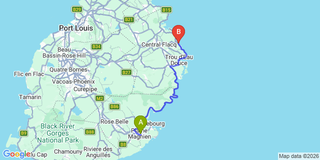 Map: Mauritius Airport (MRU) to Lux Belle Mare Hotel