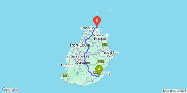 Map: Mauritius Airport (MRU) to Lux Grande Gaube Hotel