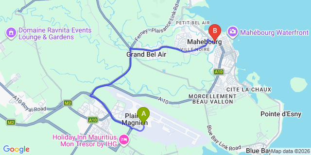 Map: Mauritius Airport (MRU) to Mahebourg