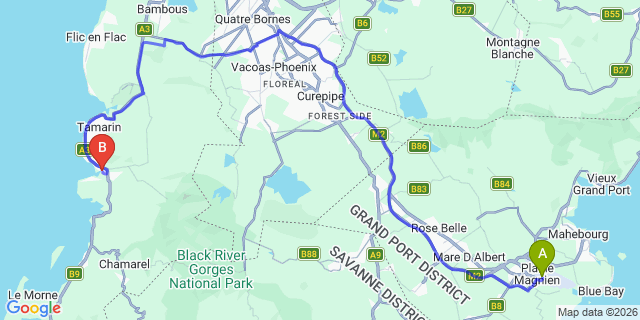 Map: Mauritius Airport (MRU) to Marina Apartments, Mauritius