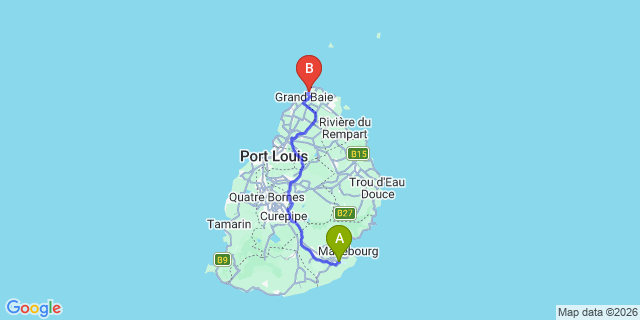 Map: Mauritius Airport (MRU) to Palmyra Villas, Mauritius