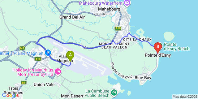 Map: Mauritius Airport (MRU) to Paradise View Apartments, Mauritius