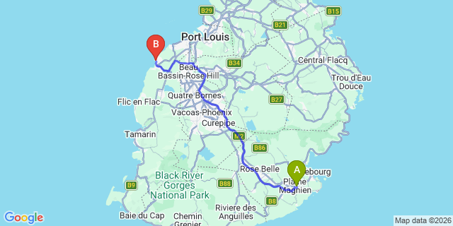 Map: Mauritius Airport (MRU) to Petite Rivière Guest House, Mauritius